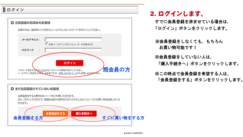 ログイン、会員登録をする